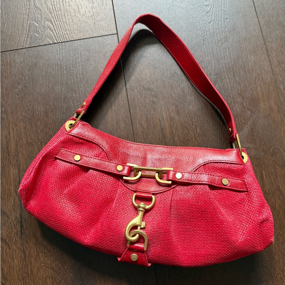 Banana Republic basket weave shoulder bag with brass hardware.